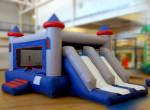 Bouncer & Slide Combo  Medieval Slide Combo Go back in time with this medieval combo unit. Kids can joust, fight dragons and pretend to live in a castle without leaving the backyard. This jumpy tent features a 15″ x 15″ bounce area and dual slide lanes.
$245 /$295/$355 (4/6/8 hrs respectively) 18'(W) x 25'(L) x 16'(H)